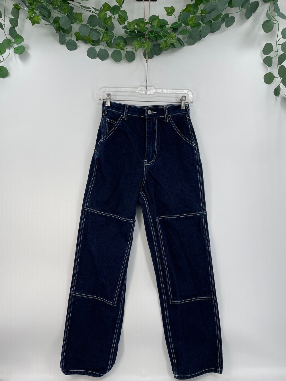 J.Galt Dark Denim Woman Carpenter Painters Jeans White Stitching Small